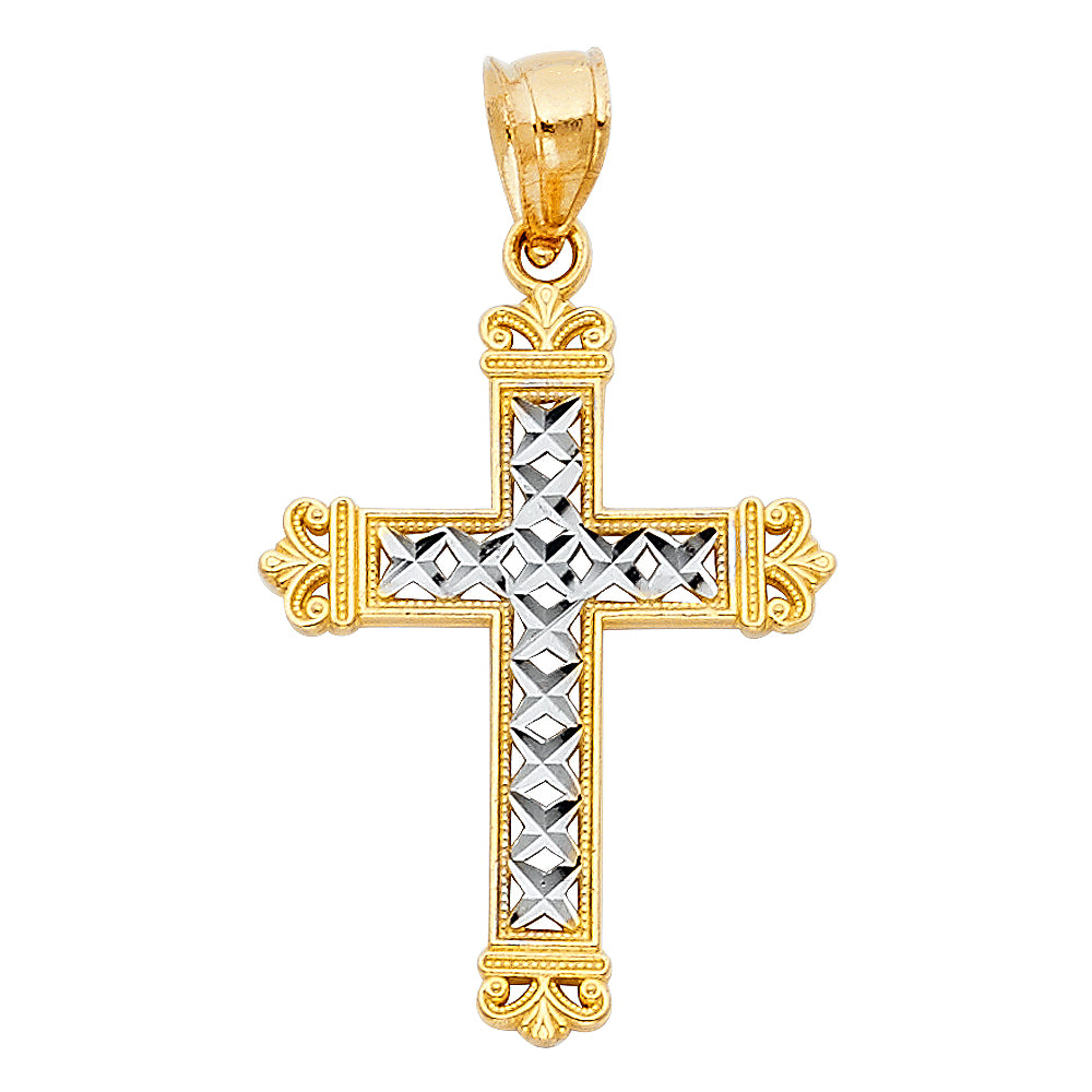 14K Two Tone Gold Design Cross Pendant (20X35 mm)