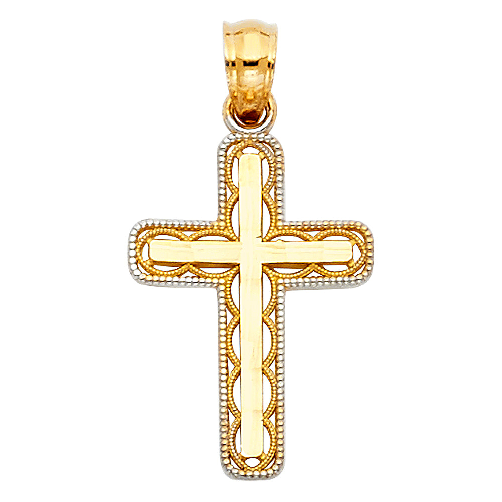 14K Two Tone Gold Design Cross Pendant (18X25 mm)