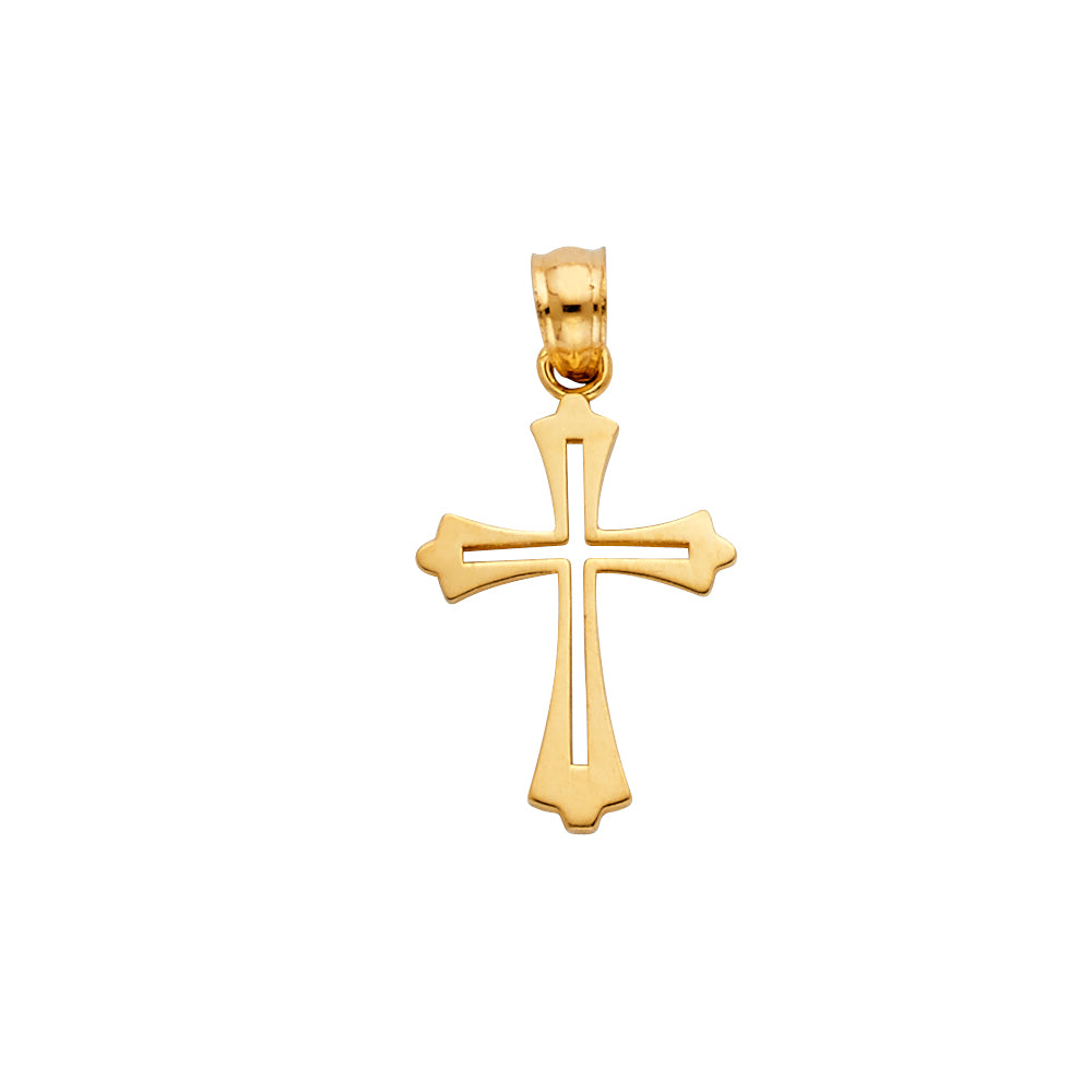 14K Yellow Gold Small Budded Cross Pendant
