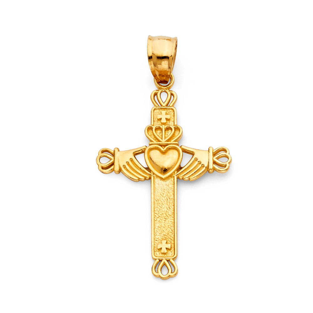 14K Yellow Gold Claddagh Cross (20X30 mm)
