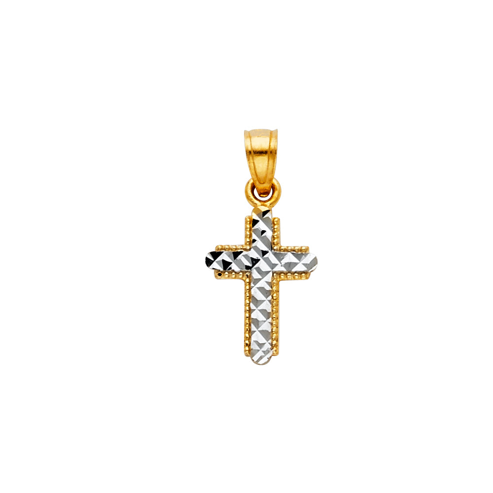 14K Two Tone Gold Diamond Cut Small Cross