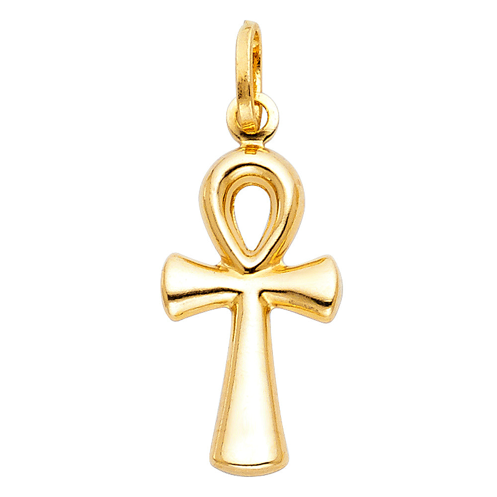 14K Yellow Gold Ankh Cross Pendant Big (12X30 mm)