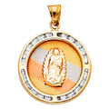 14K Yellow White Rose Gold CZ Virgen De Guadalupe Pend