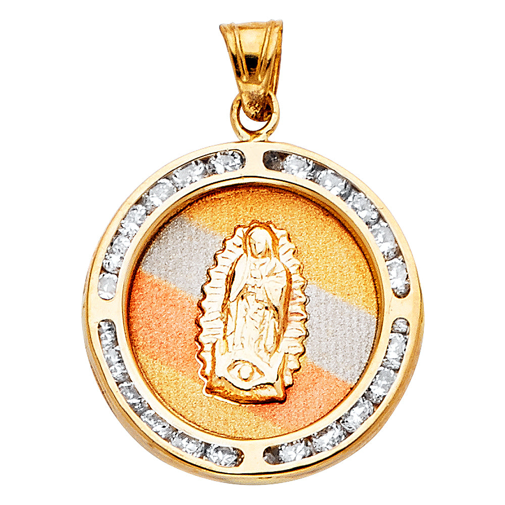 14K Yellow White Rose Gold CZ Virgen De Guadalupe Pend