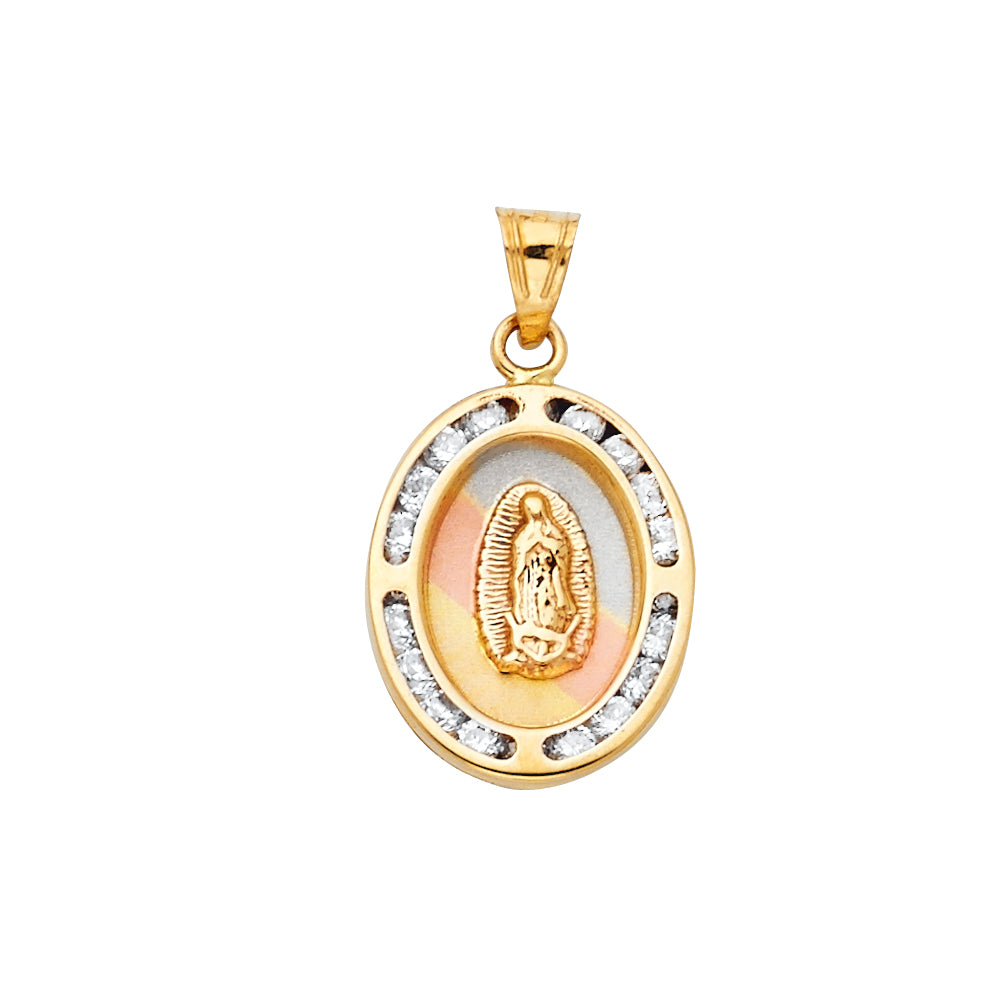 14K Yellow White Rose Gold CZ Virgen De Guadalupe Pend