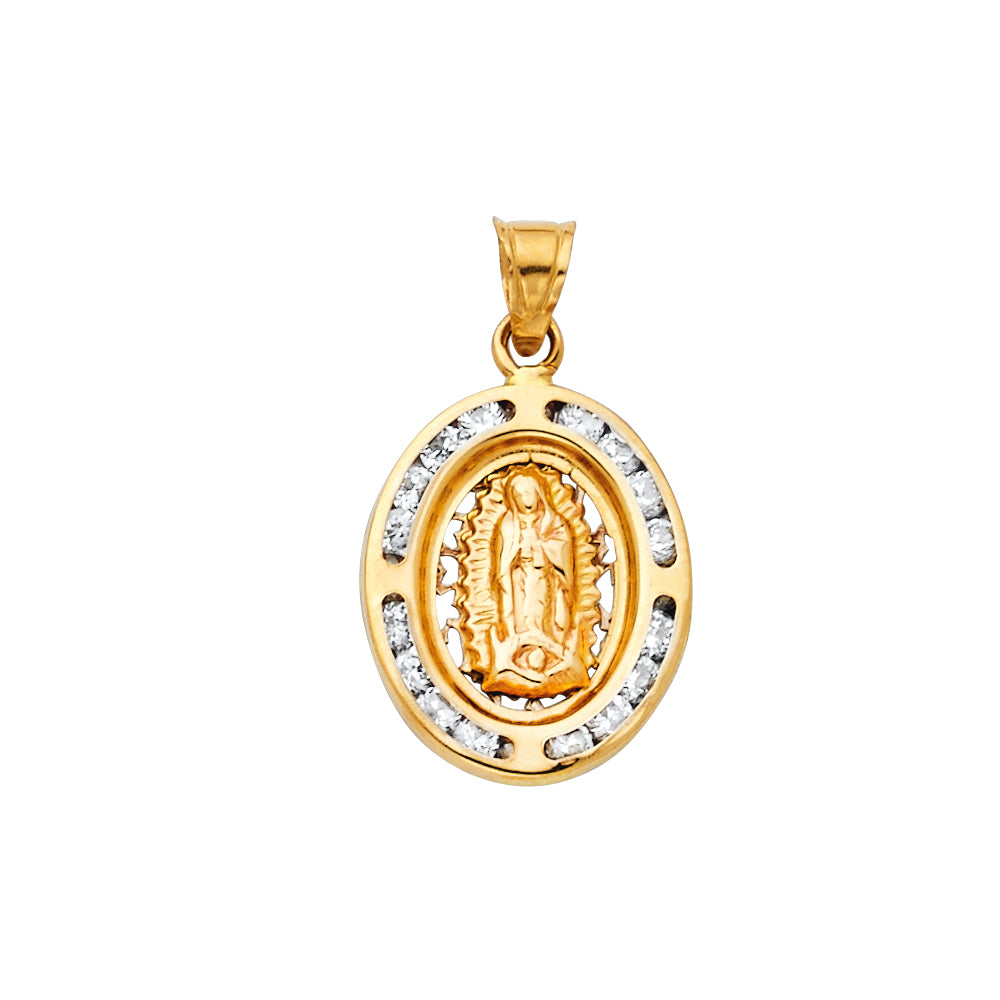 14K Yellow Gold CZ Virgen De Guadalupe Pend