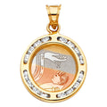 14K Yellow White Rose Gold CZ Round Baptism Pendant
