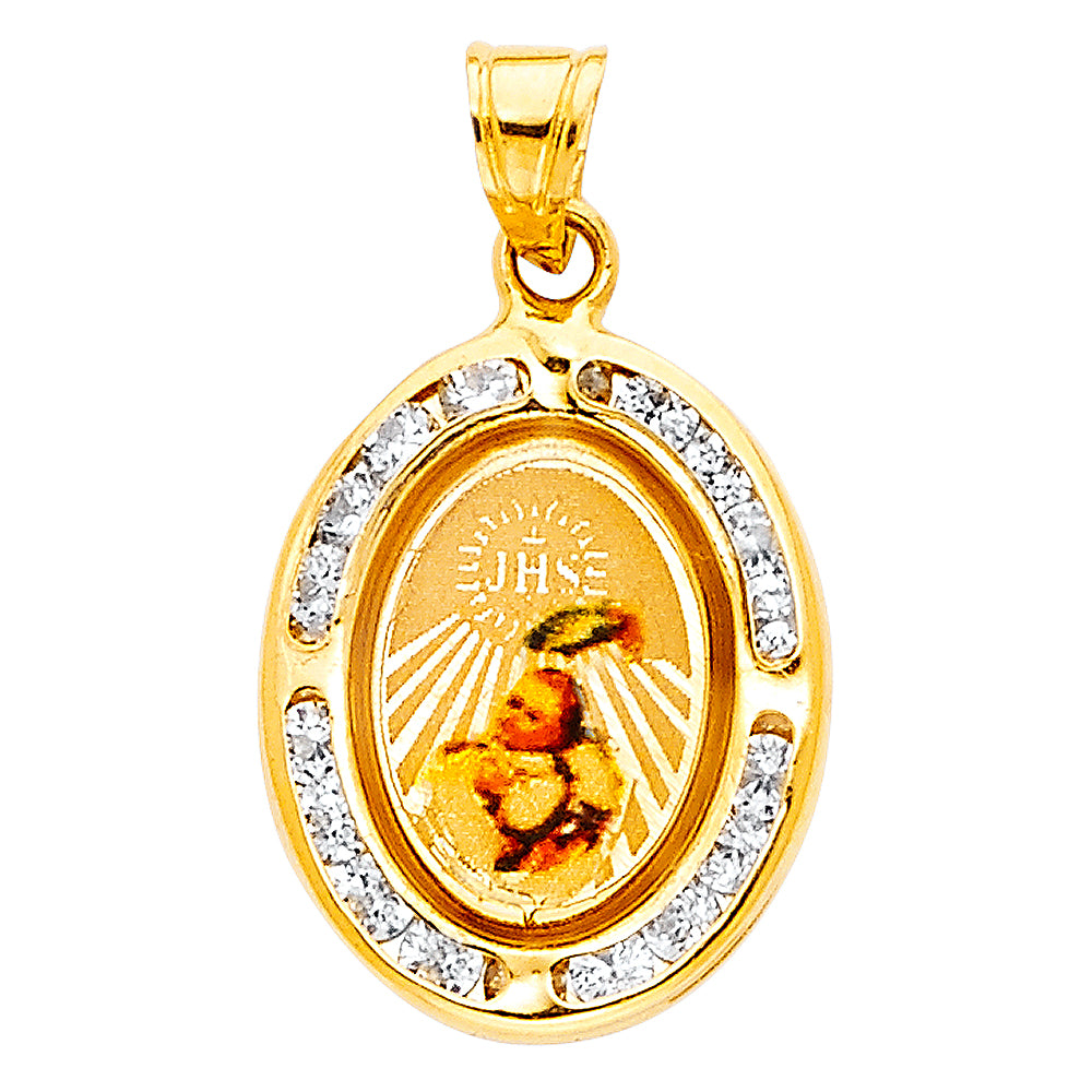 14K Yellow Gold CZ Baptism Picture Pendant