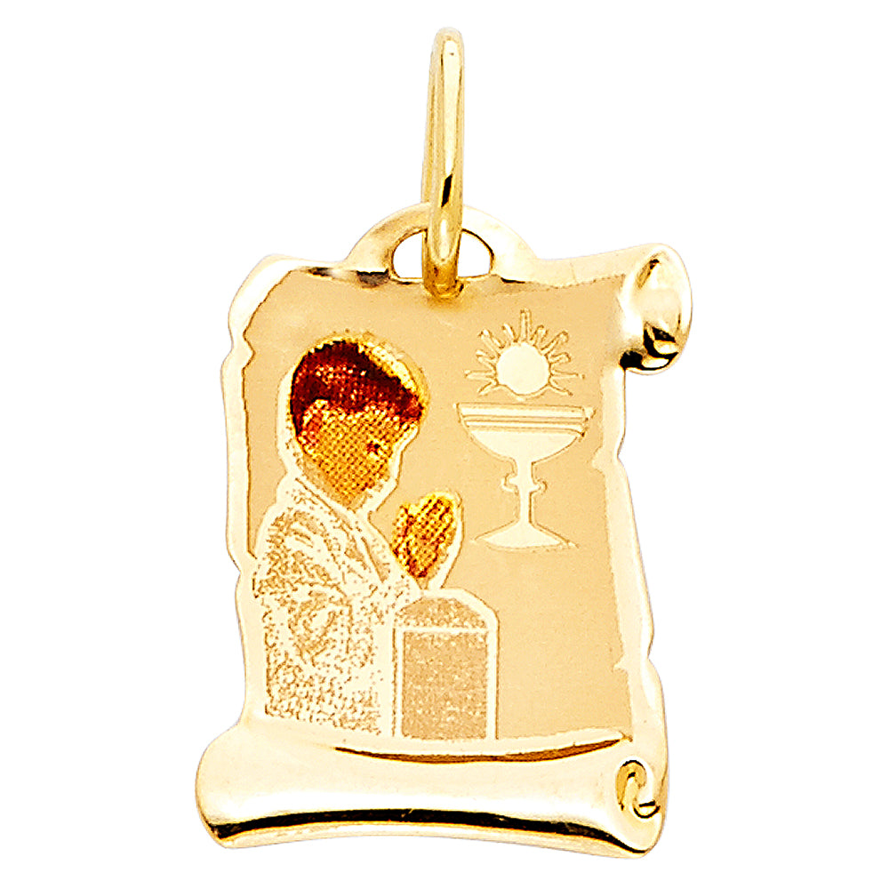 14K Yellow Gold First Communion Pic Pendant Boy