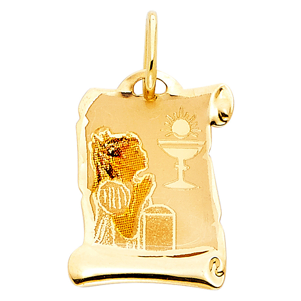 14K Yellow Gold First Communion Pic Pendant Girl
