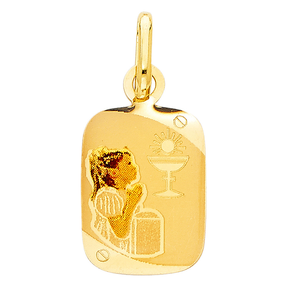 14K Yellow Gold First Communion Pic Pendant Girl