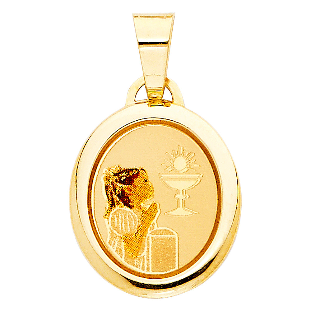14K Yellow Gold First Communion Pic Medal Girl