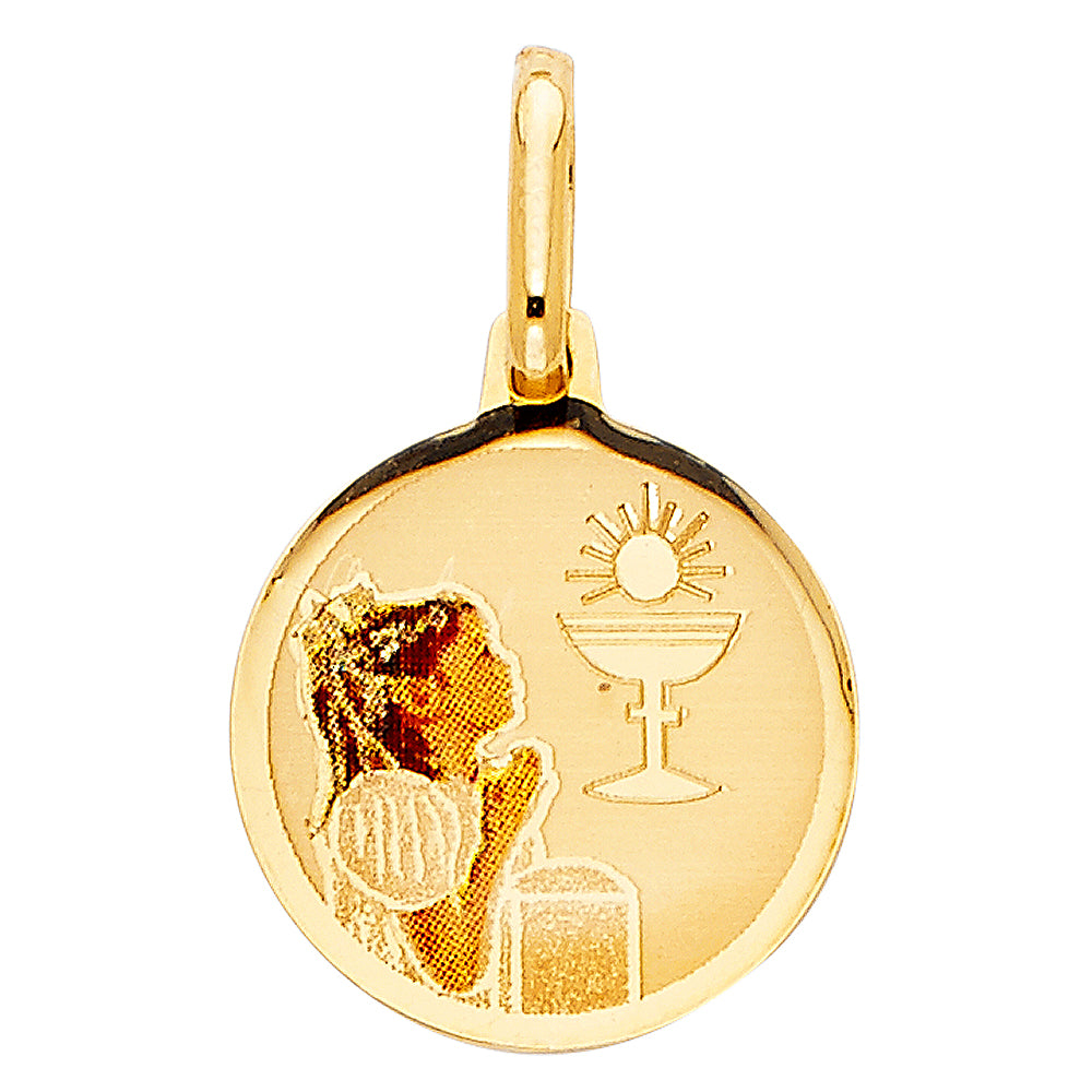 14K Yellow Gold First Communion Pic Medal Girl