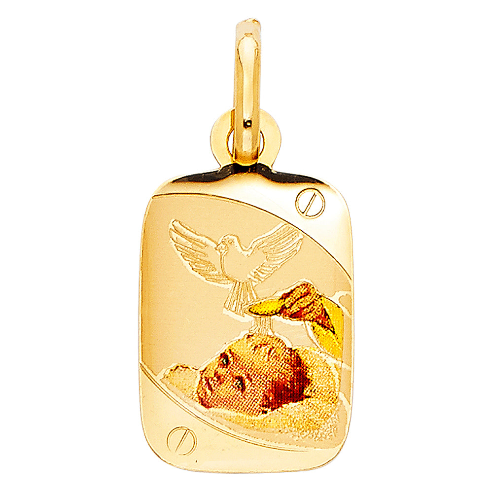 14K Yellow Gold Baptism Picture Pendant
