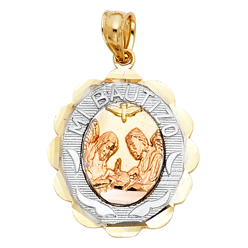 14K Yellow White Rose Gold Mi Bautizo Pendant Oval Big