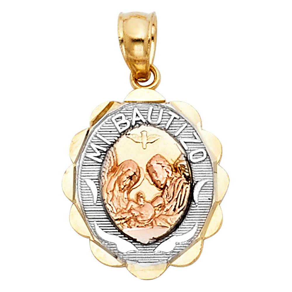 14K Yellow White Rose Gold Mi Bautizo Pendant Oval Small