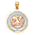 14K Yellow White Rose Gold Mi Bautizo Pendant Round Big