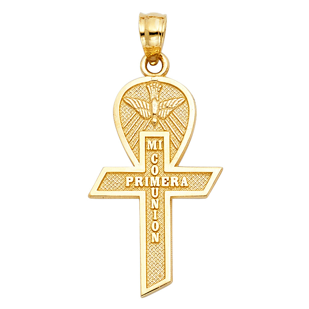 14K Yellow Gold Communion Cross Pendant Big