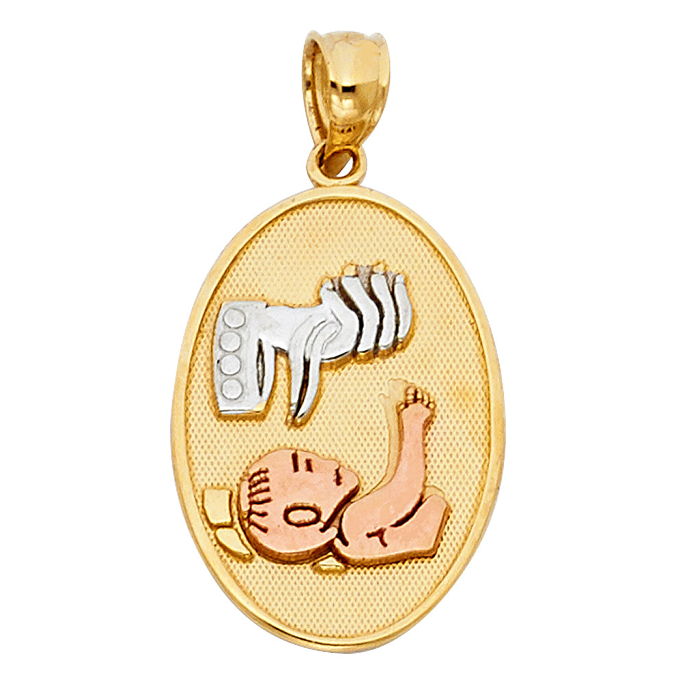 14K Yellow White Rose Gold Baptism Pendant Oval Big