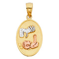 14K Yellow White Rose Gold Baptism Pendant Oval Small