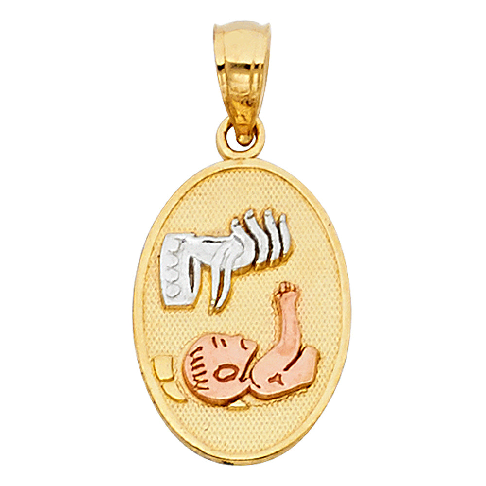 14K Yellow White Rose Gold Baptism Pendant Oval Small