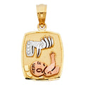 14K Yellow White Rose Gold Baptism Pendant Squared Big