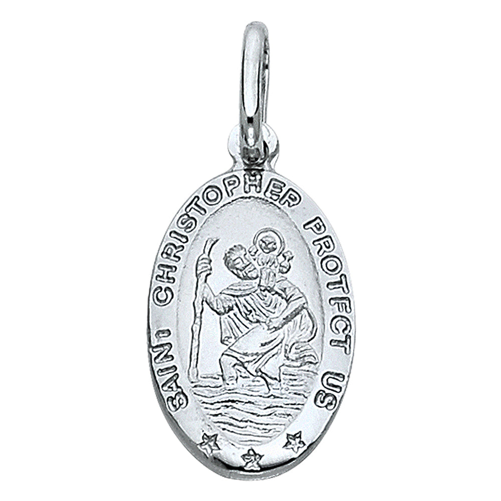 14K White Gold St. Christopher Oval Medal