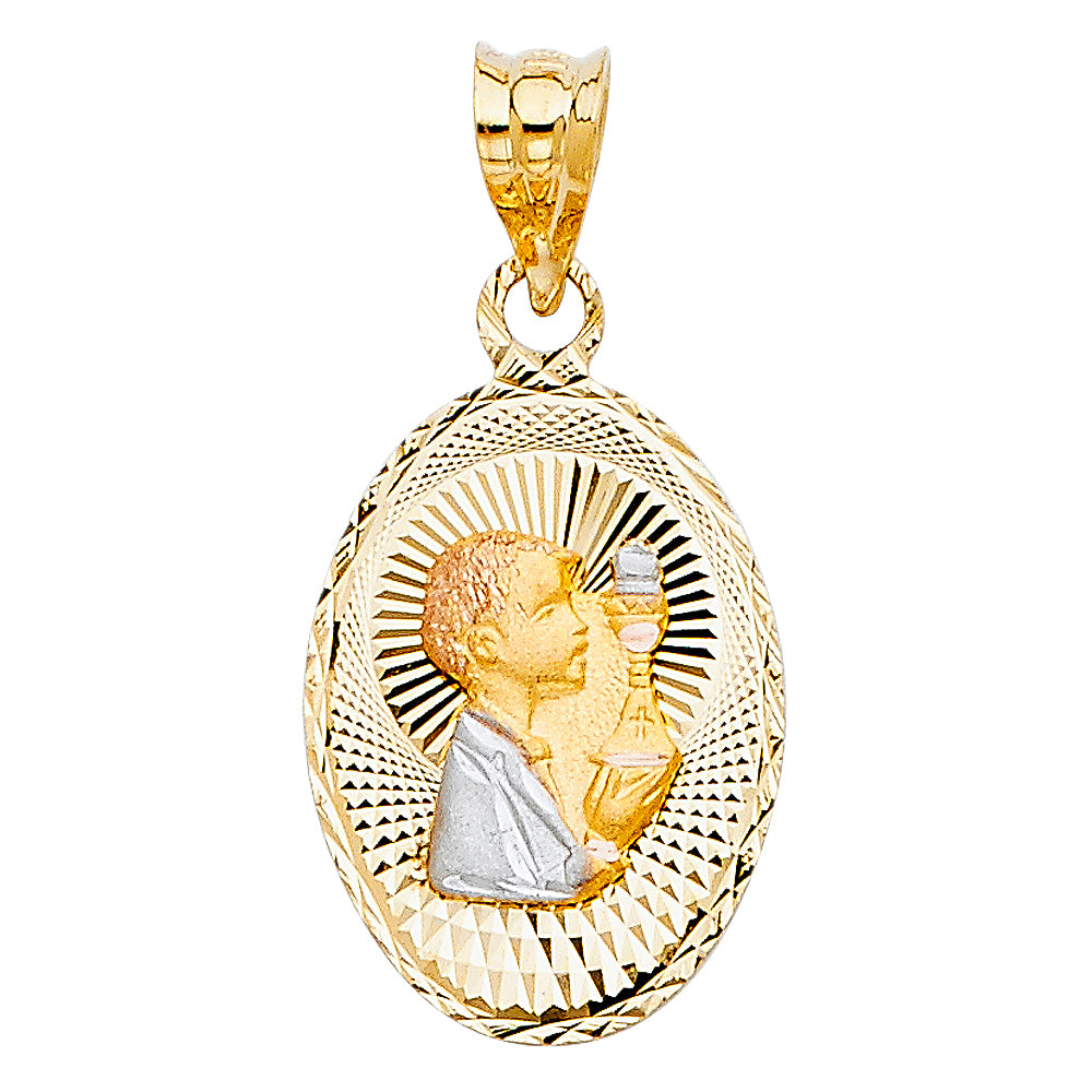 14K Two Tone Gold Religious Stamp Pendant (PT334)