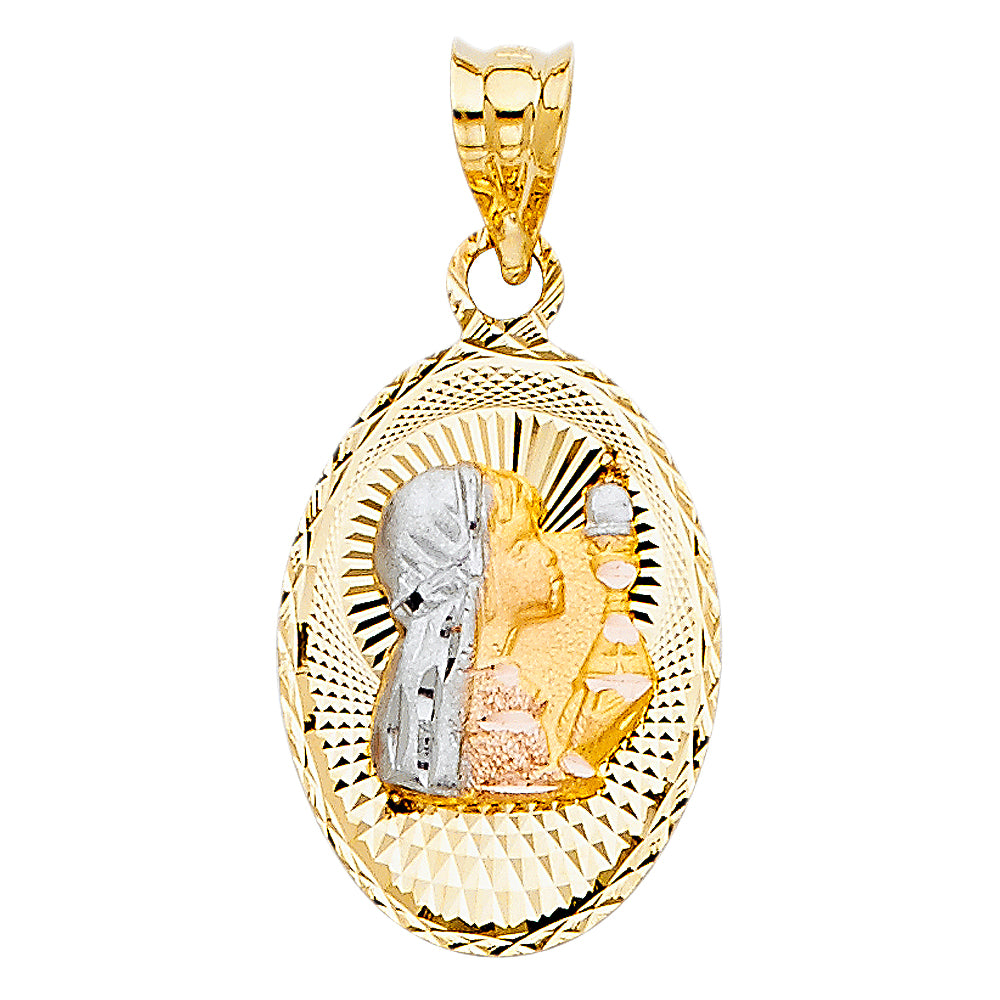 14K Two Tone Gold Religious Stamp Pendant (PT335)