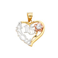 14K Yellow White Rose Gold 15 Years Heart Pendant (PT358)