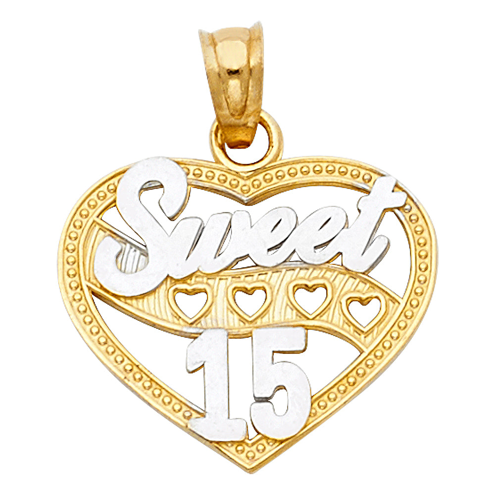 14K Two Tone Gold 15 Years Heart Pendant (PT362)