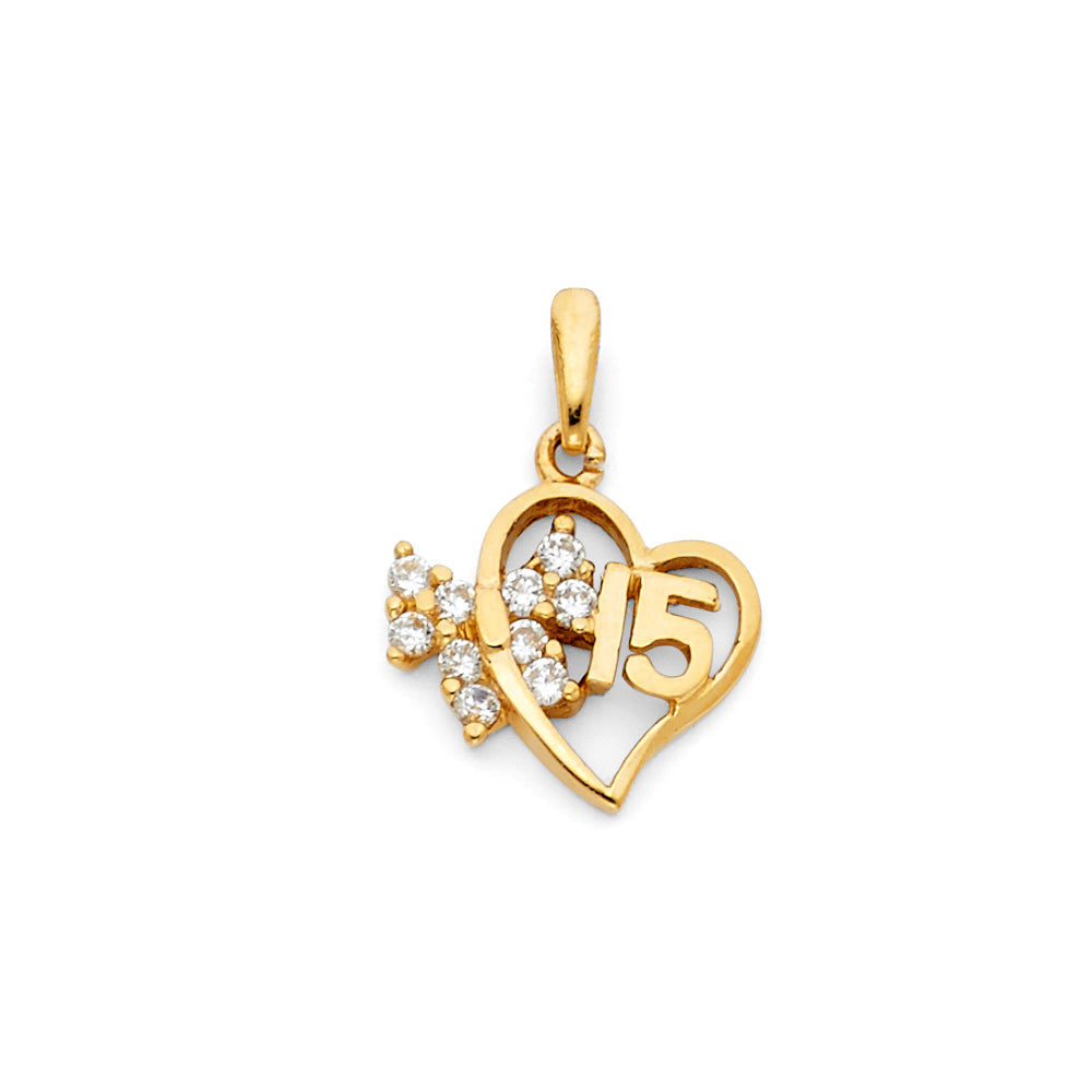 14K Yellow Gold 15 Years Heart Pendant (PT364)