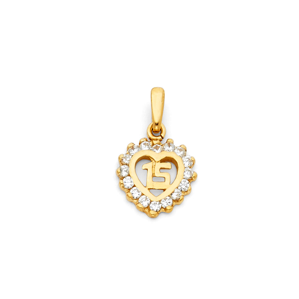 14K Yellow Gold 15 Years Heart Pendant (PT366)