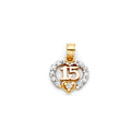 14K Yellow White Rose Gold 15 Years Heart Pendant (PT367)