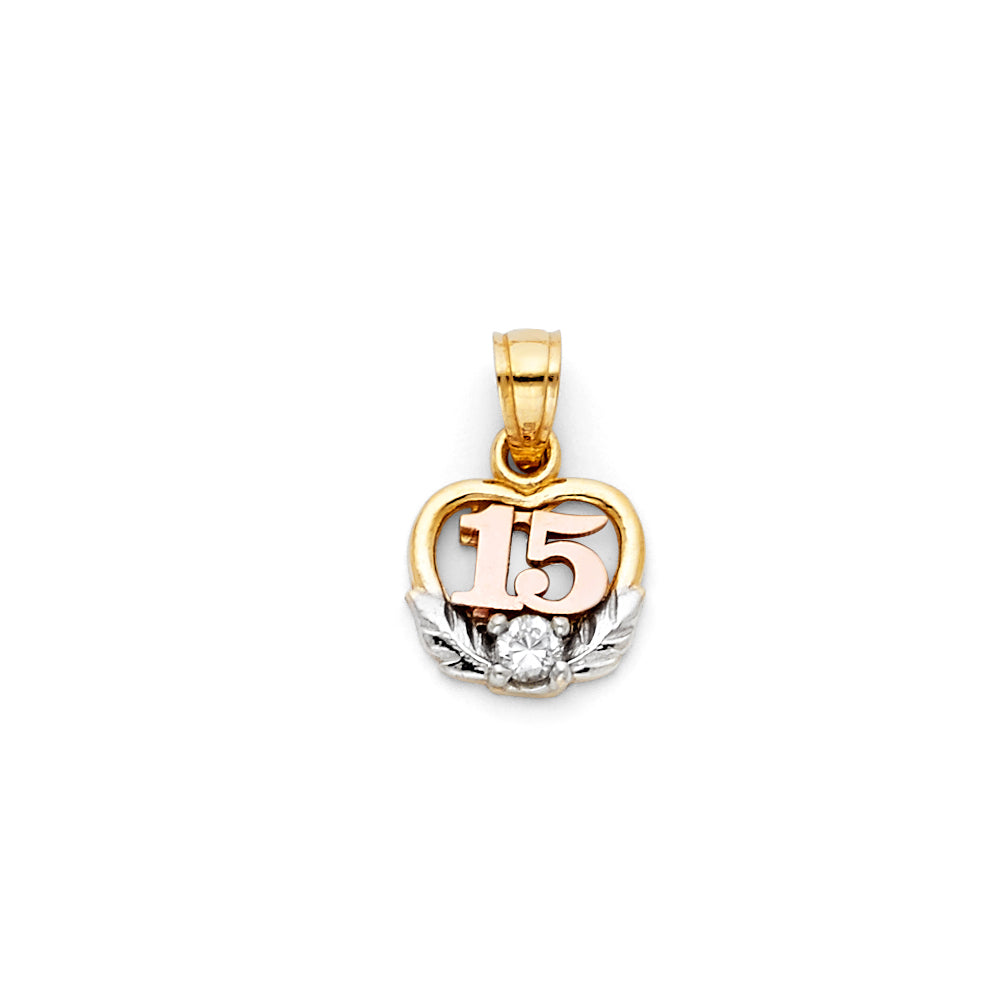 14K Yellow White Rose Gold 15 Years Heart Pendant (PT368)
