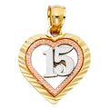 14K Yellow White Rose Gold 15 Years Heart Pendant (PT369)