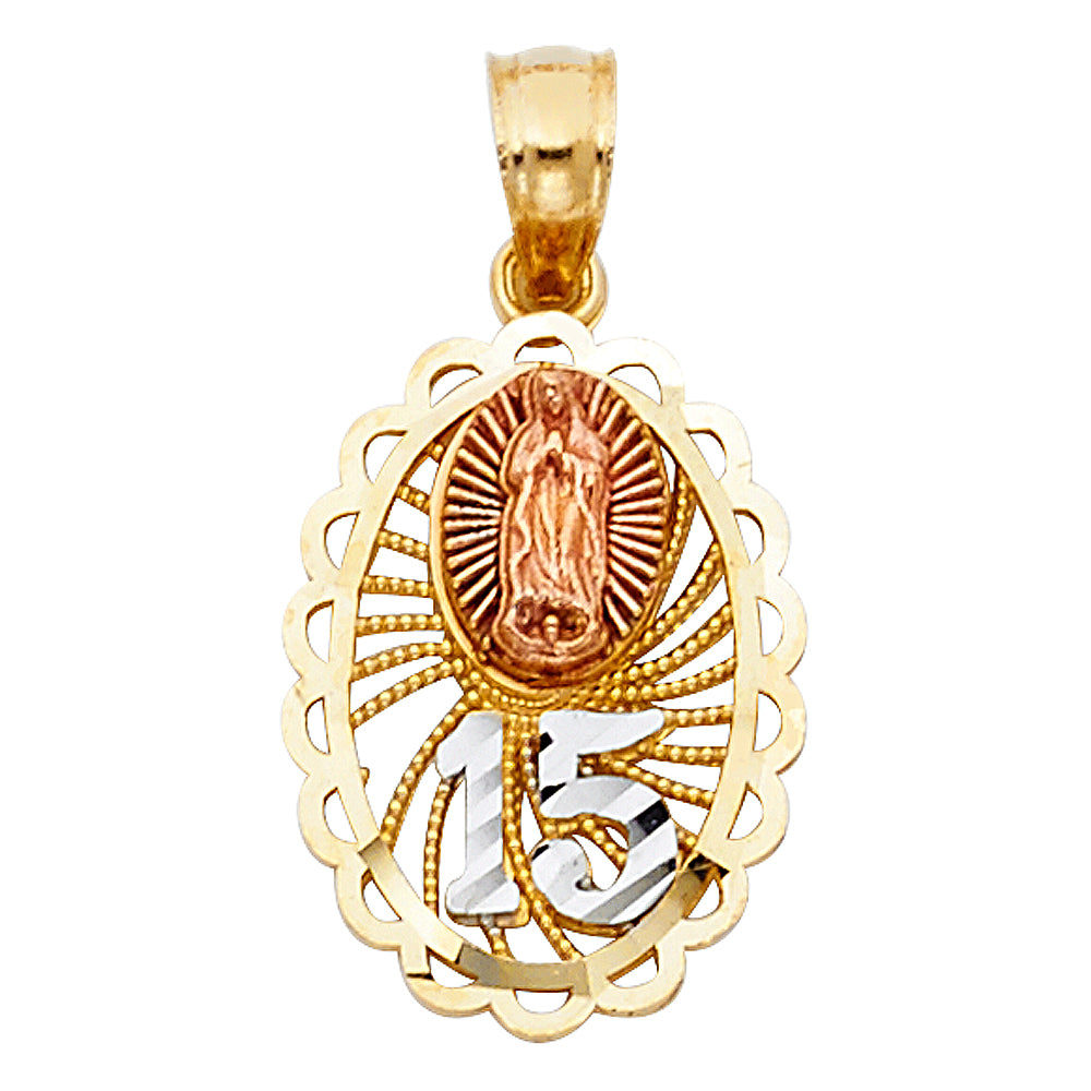 14K Yellow White Rose Gold 15 Years Pendant (PT373)