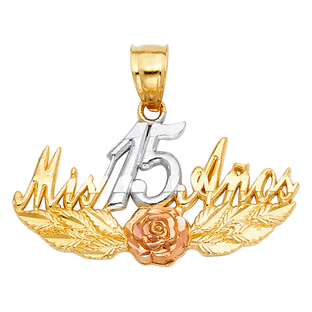 14K Yellow White Rose Gold 15 Years Pendant (PT376)