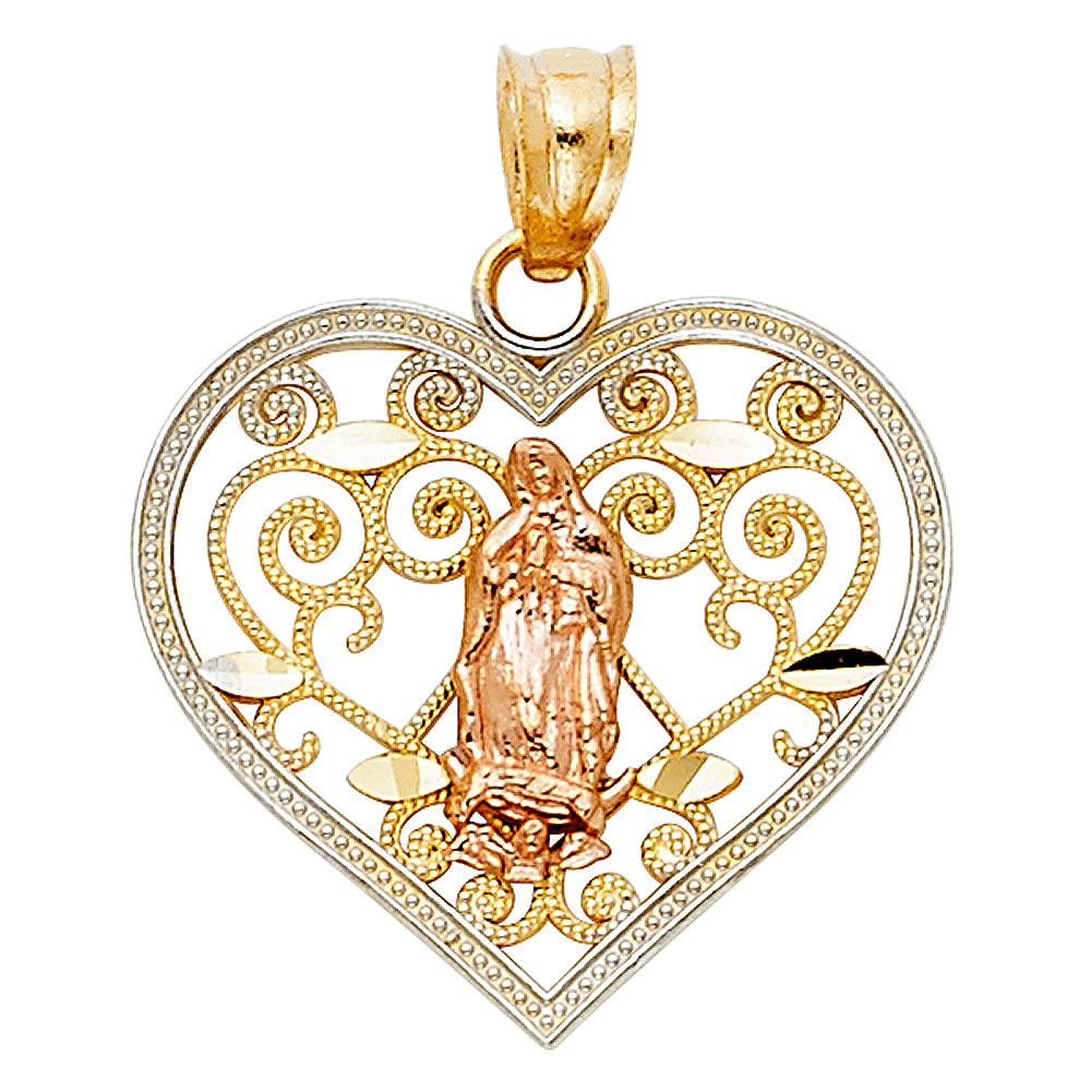 14K Yellow White Rose Gold Religious Heart Pendant (PT386)