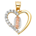 14K Yellow White Rose Gold CZ Religious Heart Pendant (PT387)