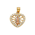14K Yellow White Rose Gold CZ Religious Heart Pendant