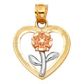 14K Yellow White Rose Gold Heart Flower Pendant (PT394)