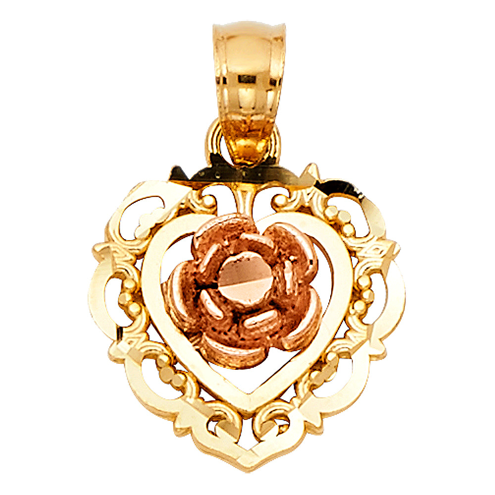 14K Yellow White Rose Gold Flower Pendant (PT398)