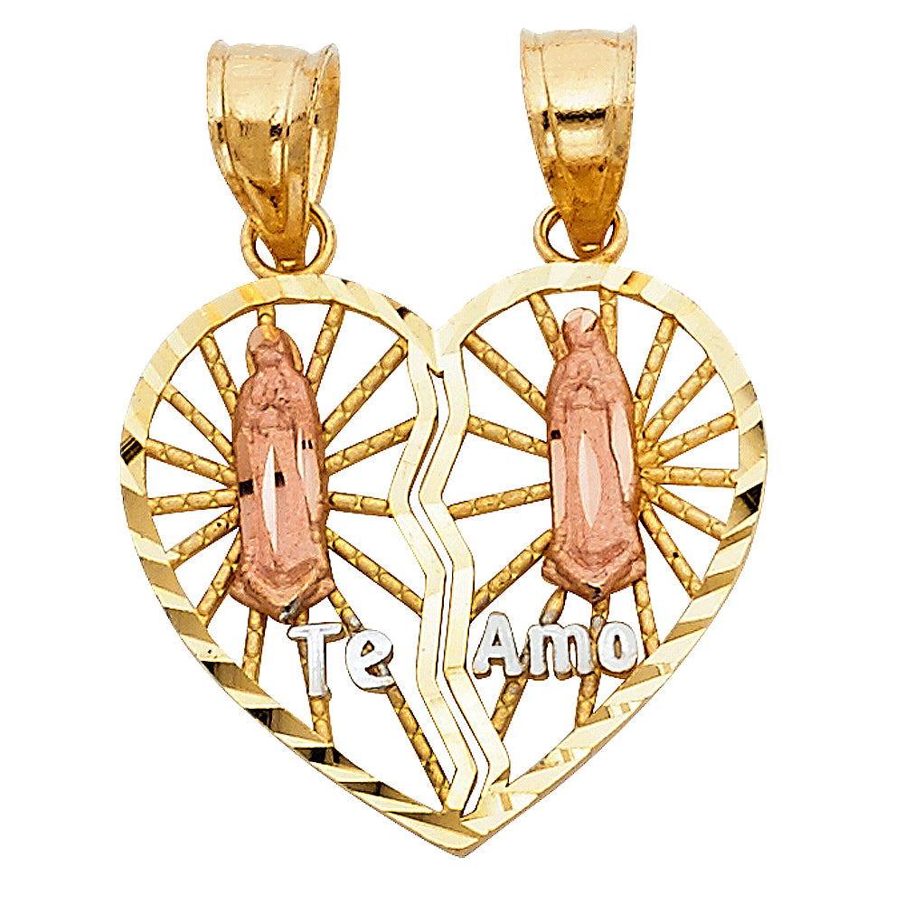 14K Yellow White Rose Gold Heart Pendant (PT403)