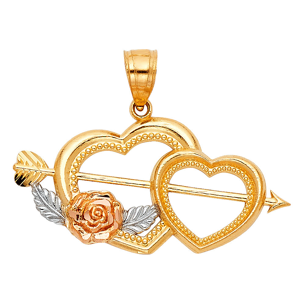14K Yellow White Rose Gold Heart Pendant (PT418)