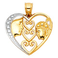 14K Two Tone Gold Heart Pendant (PT421)