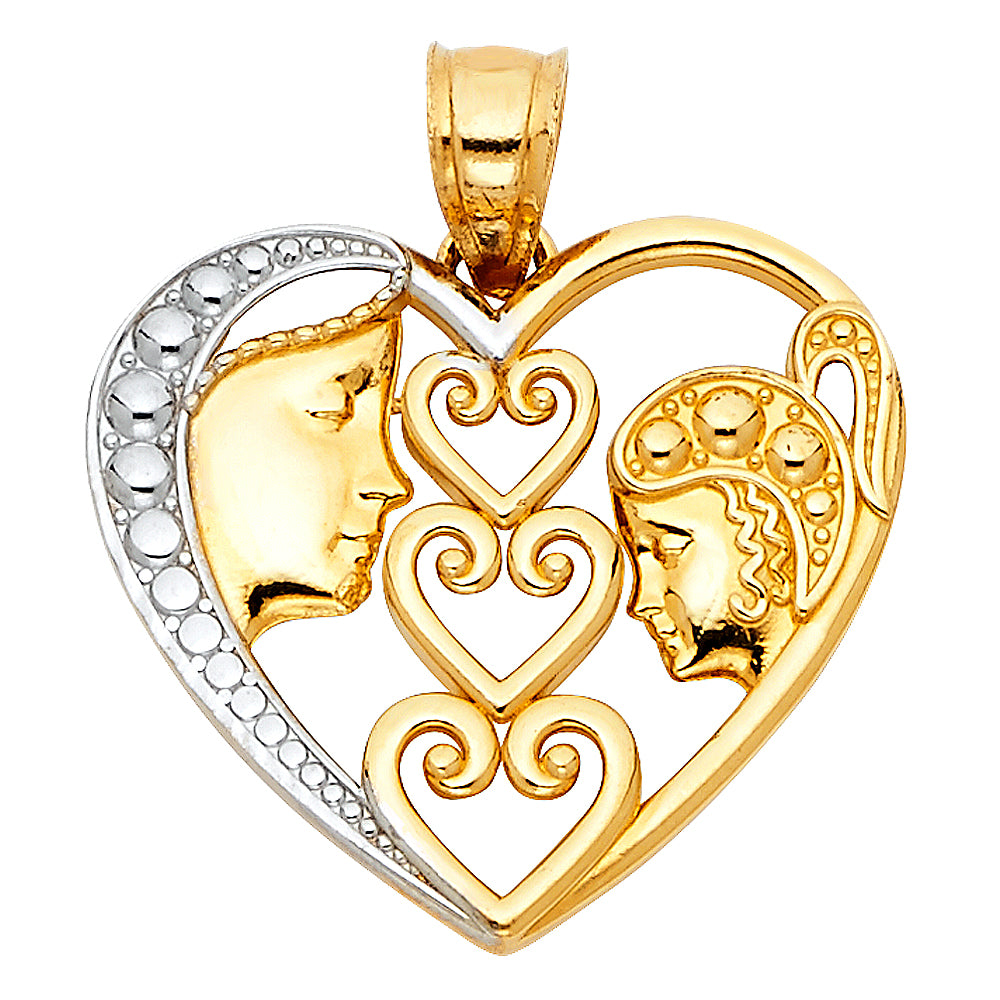 14K Two Tone Gold Heart Pendant (PT421)