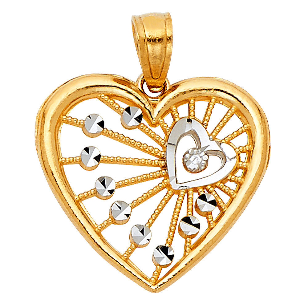 14K Two Tone Gold Heart Pendant (PT427)