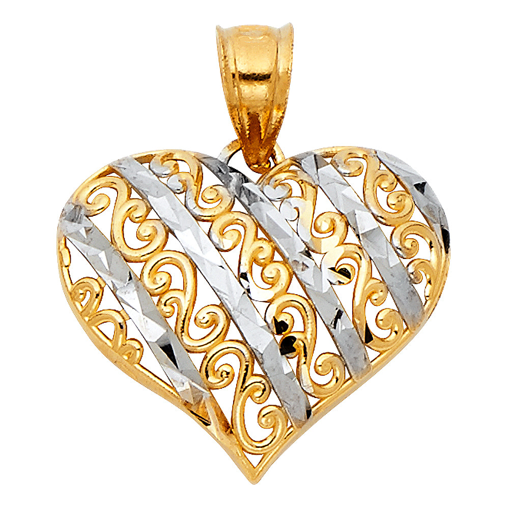 14K Two Tone Gold Heart Pendant (PT428)