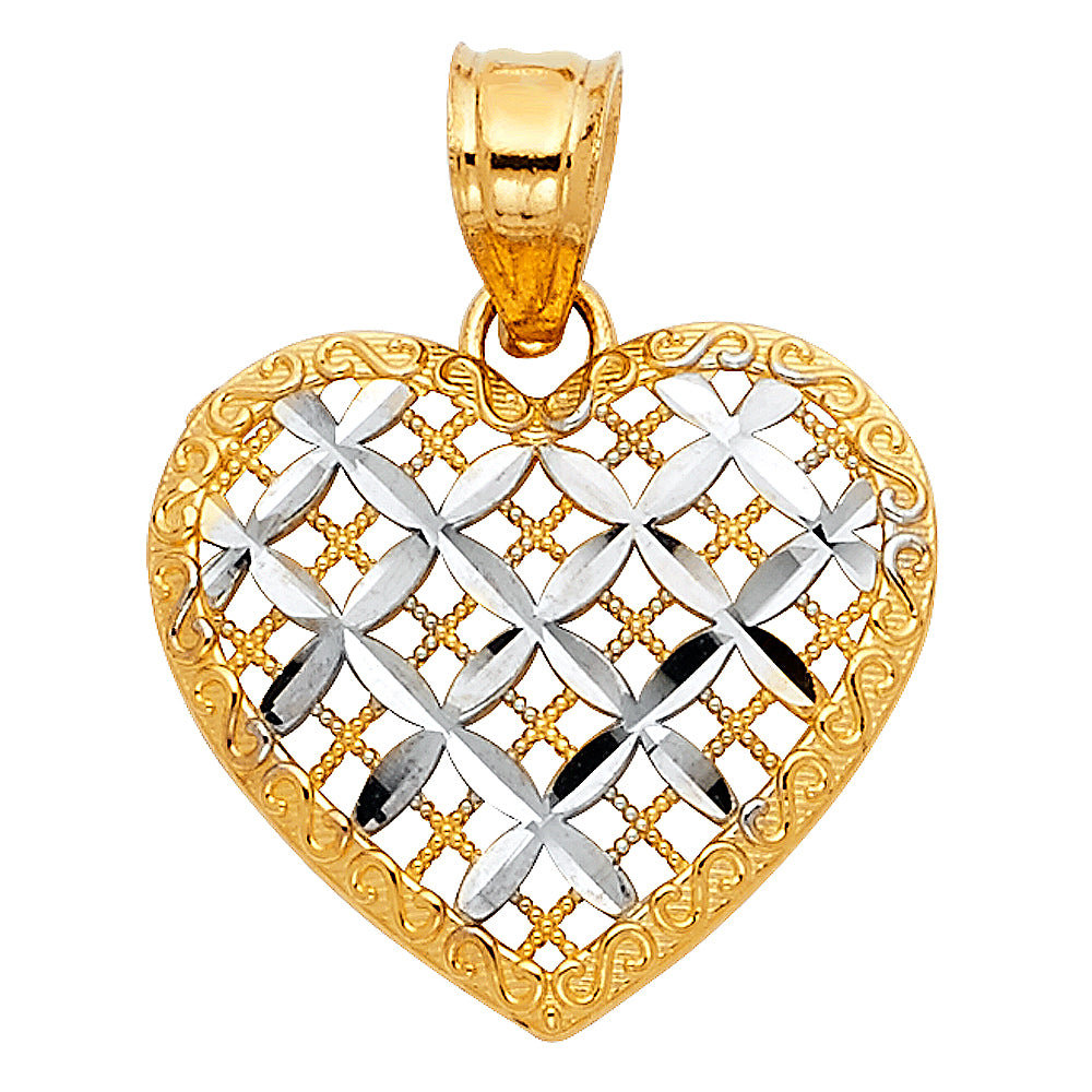 14K Two Tone Gold Heart Pendant (PT429)